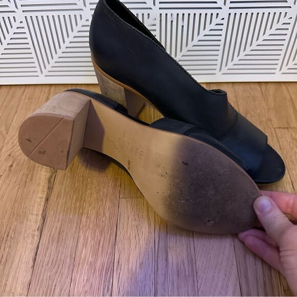 1. STATE AMBLE D'ORSAY STYLE OPEN TOE WOODEN BLOCK HEEL LEATHER OPEN TOE PUMP - Picture 5 of 9